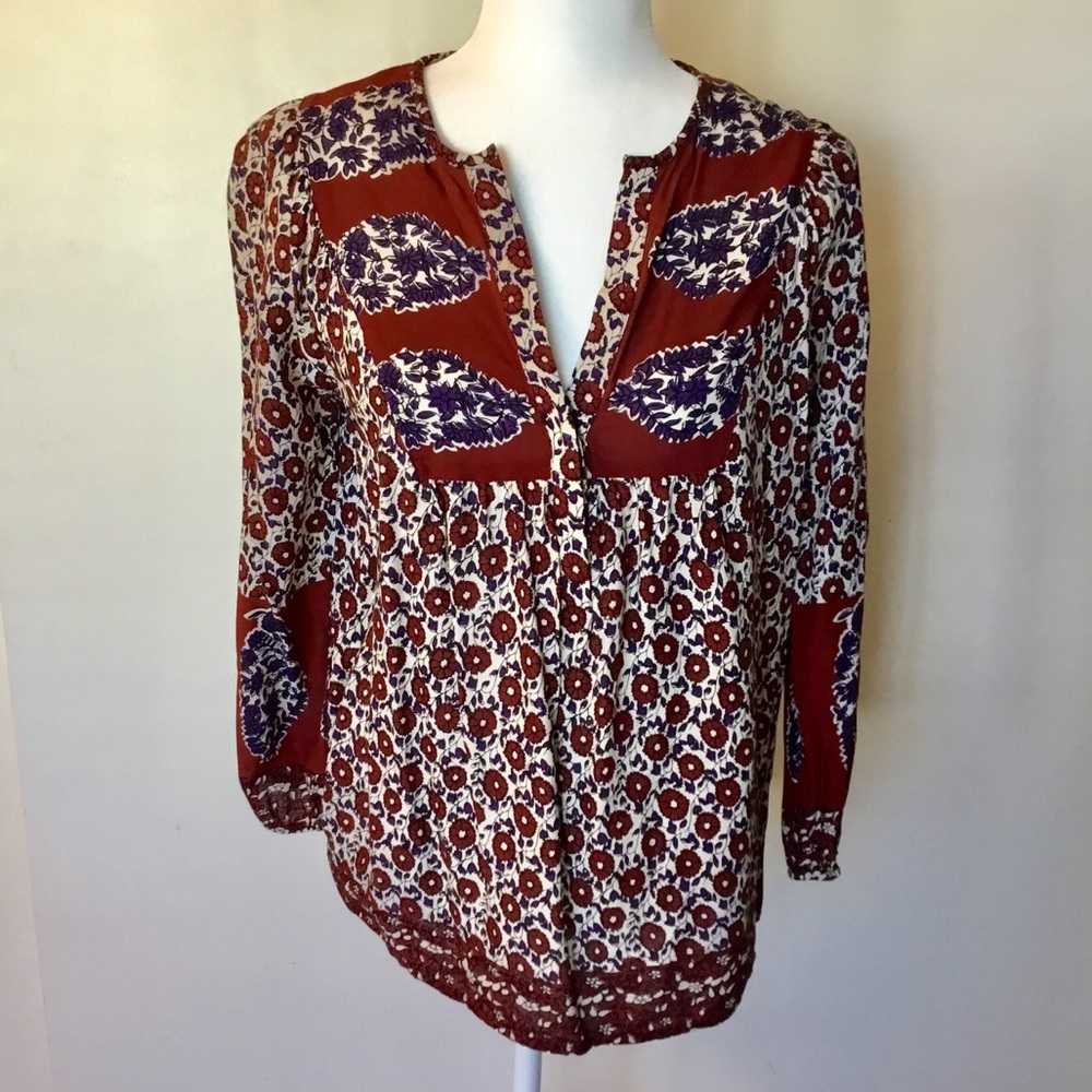 Lucky Brand Floral Split Neck Top - S